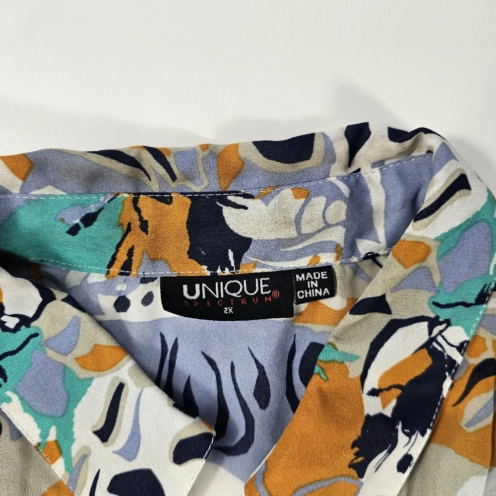 Unique Spectrum Womens Blouse Career Casual 2X Colorful Smocked Waist NWOT